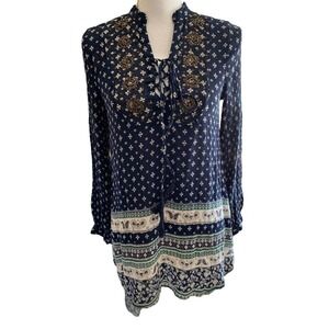 En Creme Small Top Womens Cream Multicolor Boho Peasant Cottagecore Long Sleeve